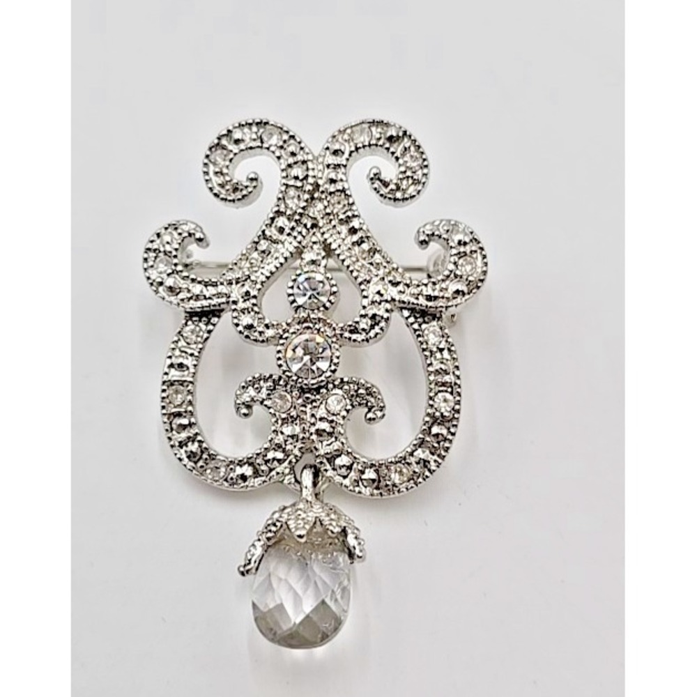 Vintage Rhinestone Silver Pendant Crystal Broach